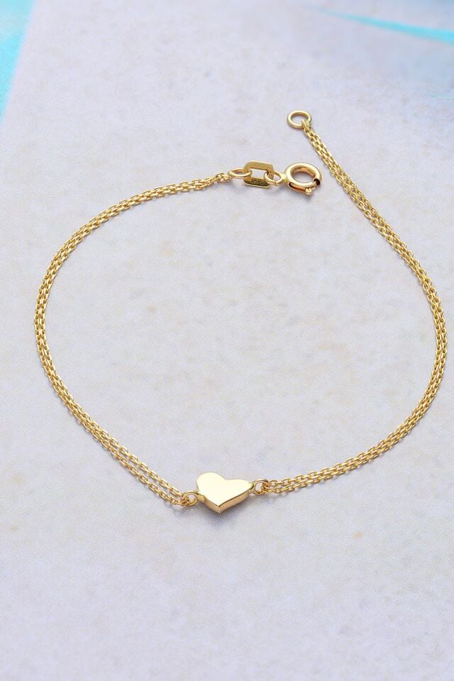 MOOM MÜCEVHERAT 14 Ayar Altın Kalp Bileklik (16cm,17cm,18cm,19cm,20cm,21cm)