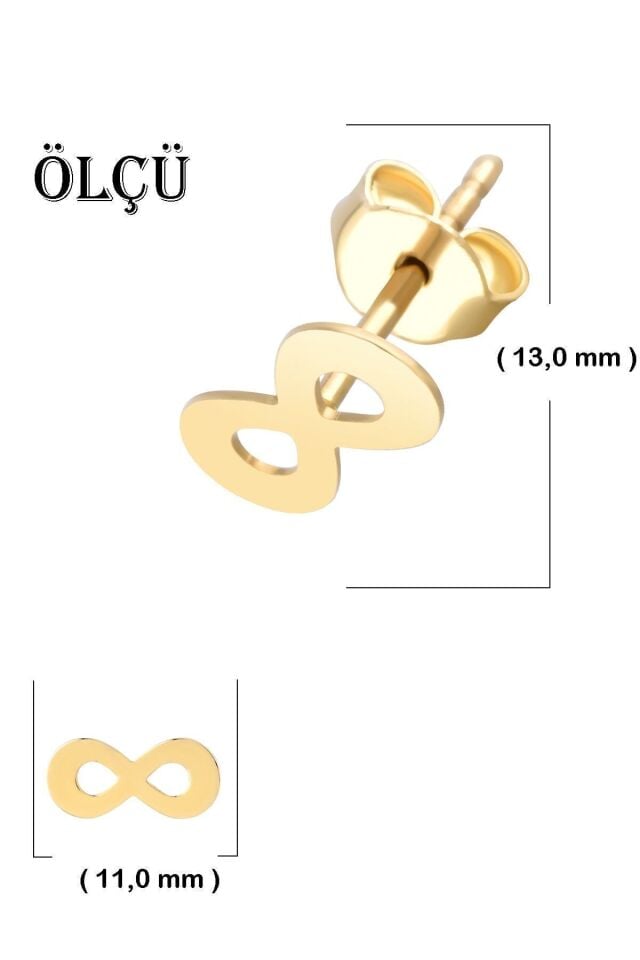 Kadın 14 Ayar Altın Küpe Minimalist Sonsuzluk Vidalı Altın Küpe 13 Mm