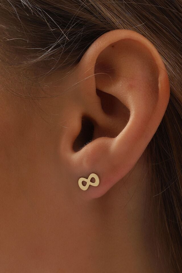 Kadın 14 Ayar Altın Küpe Minimalist Sonsuzluk Vidalı Altın Küpe 13 Mm