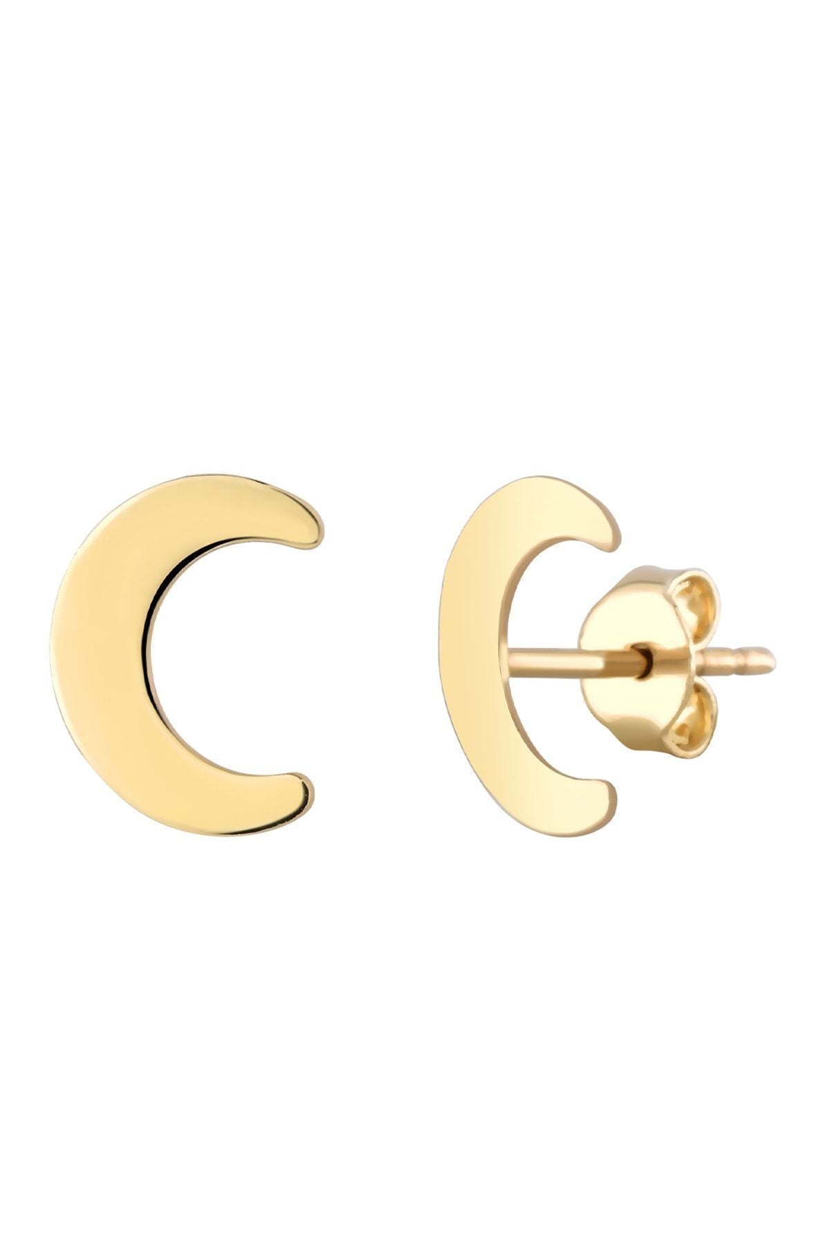 Kadın 14 Ayar Altın Küpe Minimalist Ay Temalı Altın Küpe 13 Mm