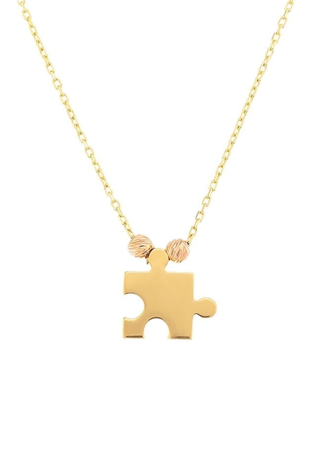 14 Ayar Altın Minimal Dorika Toplu Puzzle Kolye 45 Cm