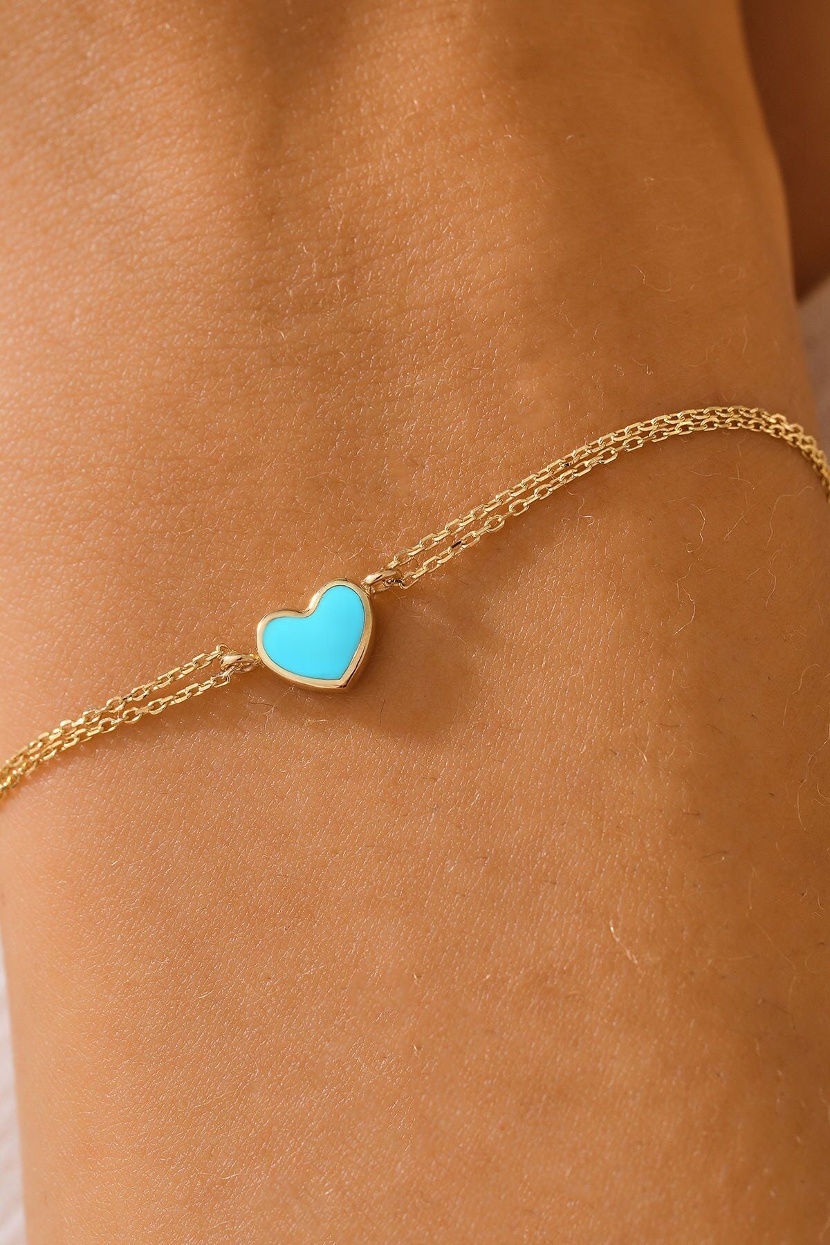 MOOM MÜCEVHERAT 14 Ayar Altın Mineli Kalp Bileklik (16cm,17cm,18cm,19cm,20cm,21cm)