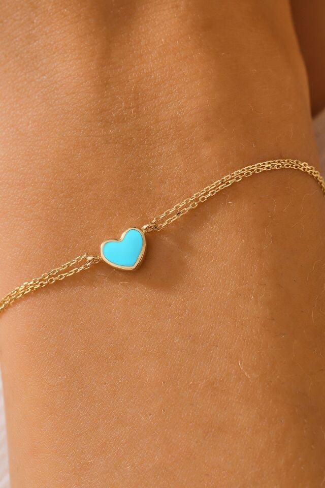 MOOM MÜCEVHERAT 14 Ayar Altın Mineli Kalp Bileklik (16cm,17cm,18cm,19cm,20cm,21cm)