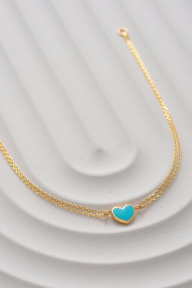 MOOM MÜCEVHERAT 14 Ayar Altın Mineli Kalp Bileklik (16cm,17cm,18cm,19cm,20cm,21cm)