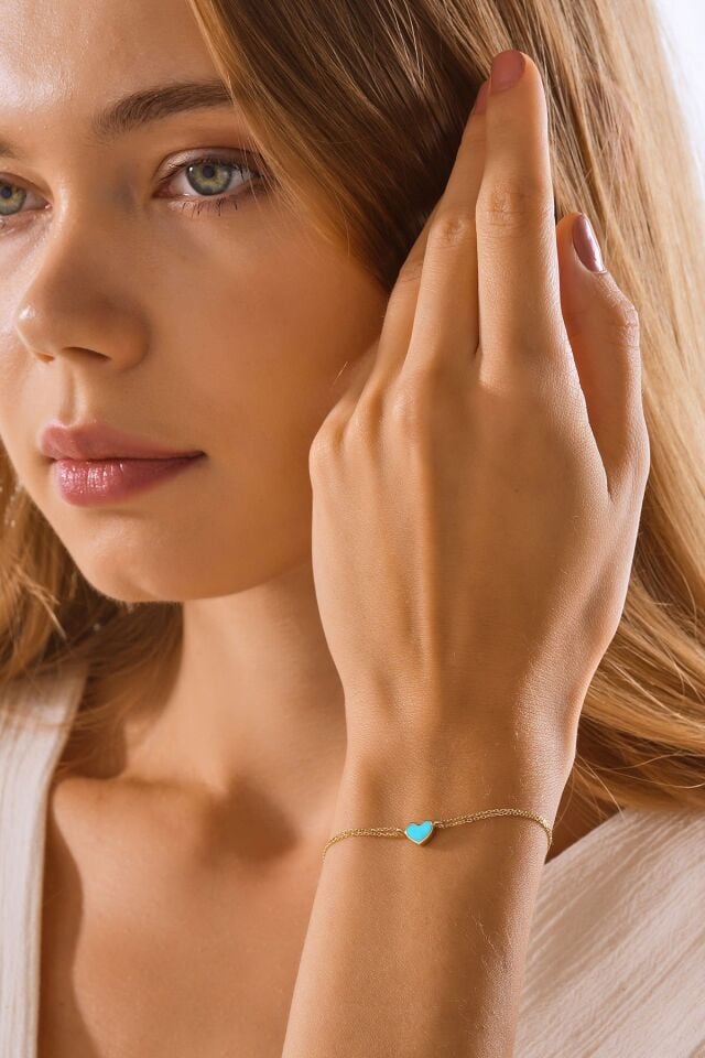 MOOM MÜCEVHERAT 14 Ayar Altın Mineli Kalp Bileklik (16cm,17cm,18cm,19cm,20cm,21cm)