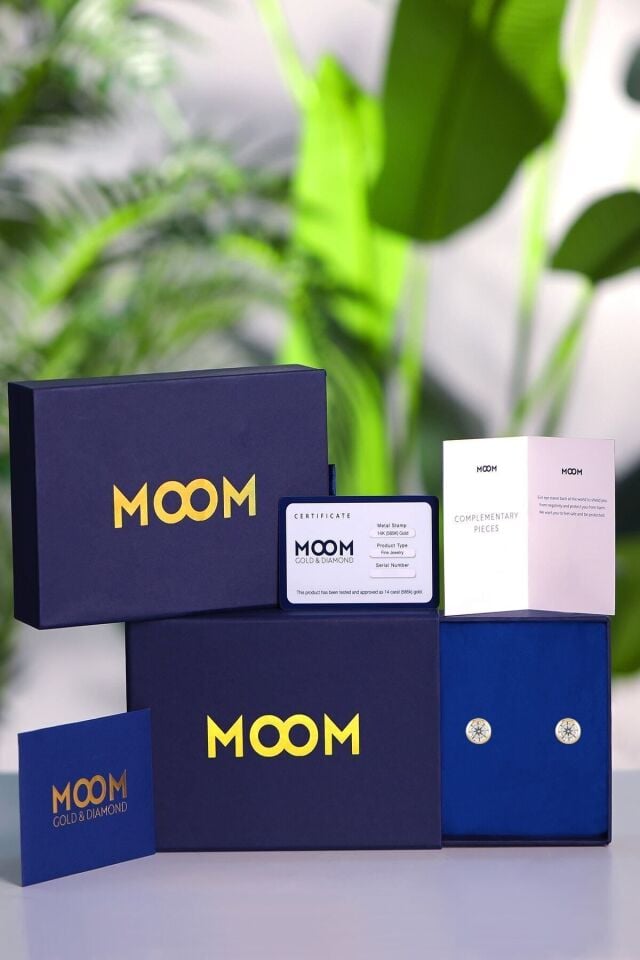 Kadın 14 Ayar Altın Küpe Minimalist Zirkon Taşlı Modern Vidalı Altın Küpe 13 Mm