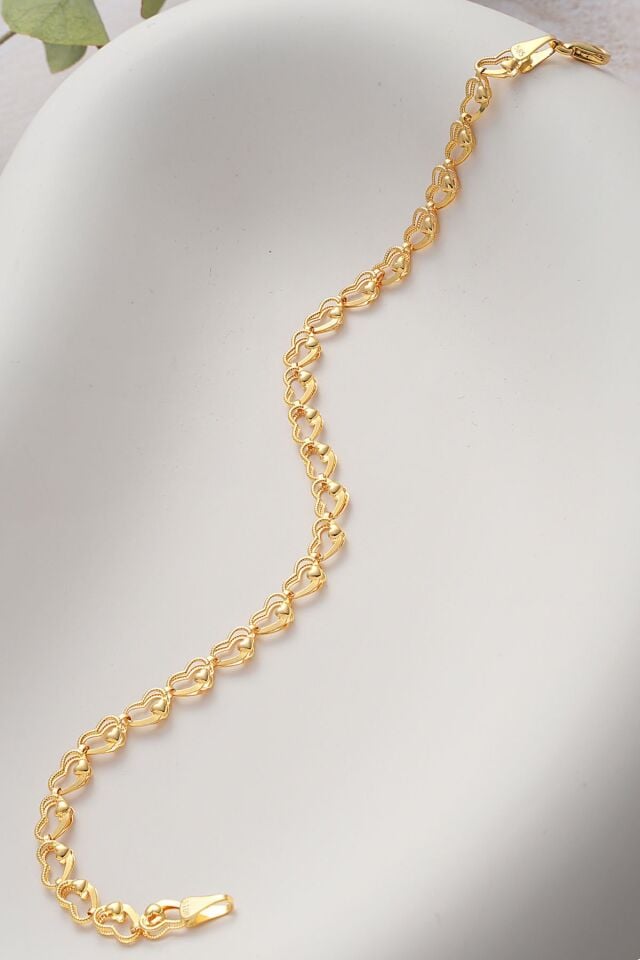 MOOM MÜCEVHERAT 14 Ayar Altın Kalp Örme Bileklik (16cm,17cm,18cm,19cm,20cm,21cm)