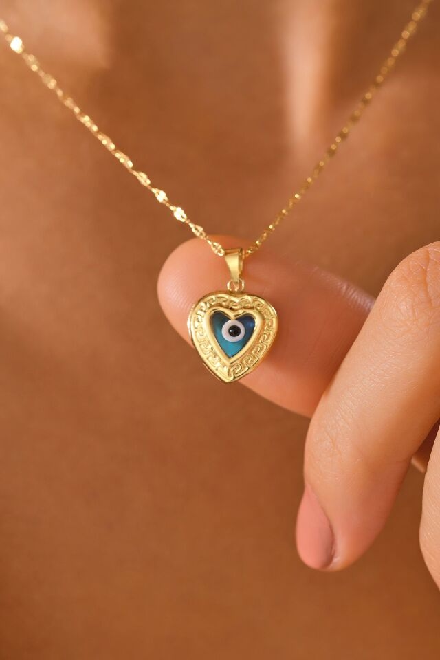 MOOM MÜCEVHERAT 14 Ayar Altın Nazar Kalp Kolye