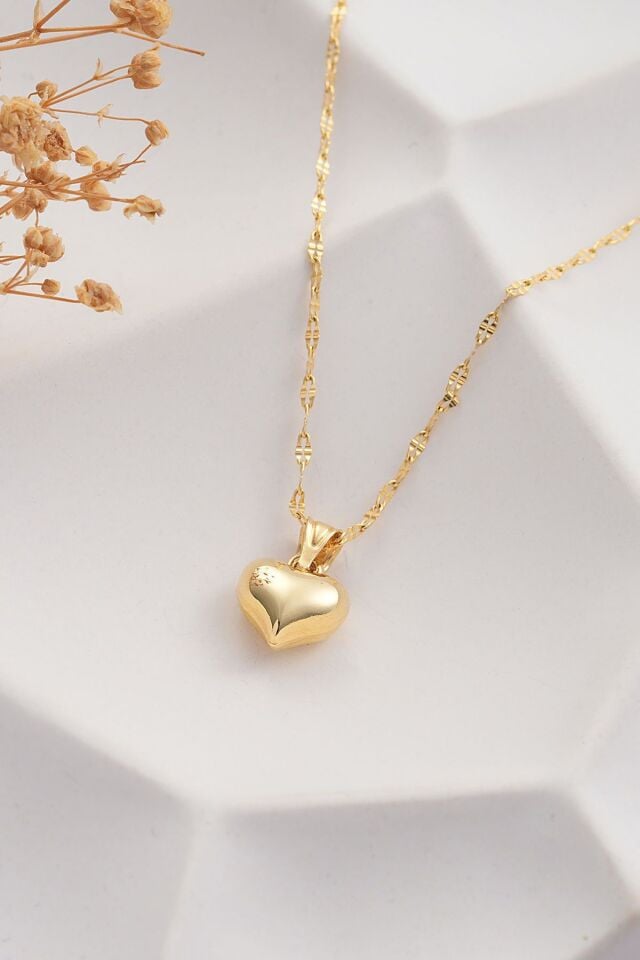 MOOM MÜCEVHERAT 14 Ayar Altın Aynalı Zincir Kalpli Altın Kolye (40cm,45cm,50cm,55cm)