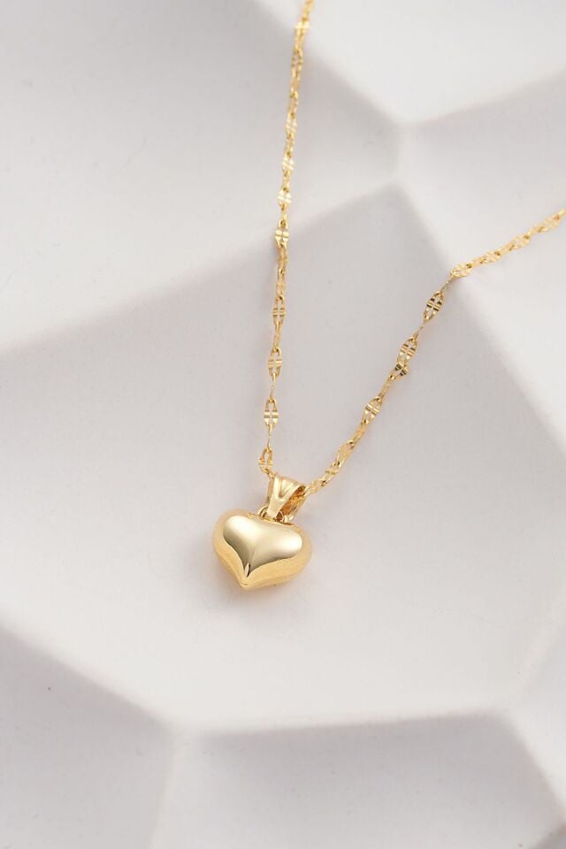 MOOM MÜCEVHERAT 14 Ayar Altın Aynalı Zincir Kalpli Altın Kolye (40cm,45cm,50cm,55cm)