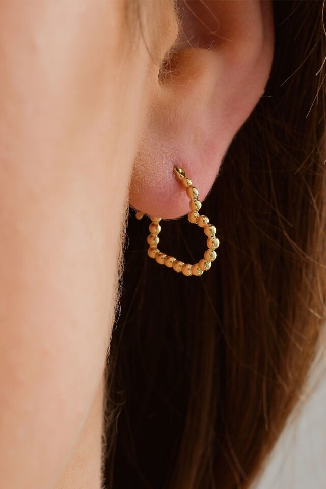 14 Ayar Altın Parlak Toplu Kalp Küpe