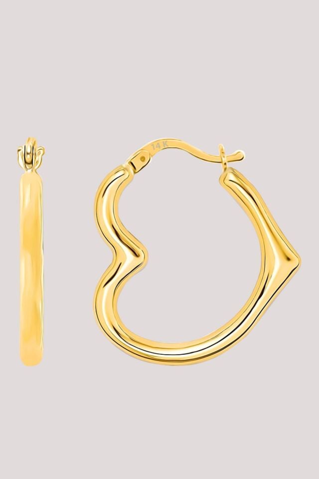 Moom Mücevherat Altın Küpe 14 Ayar Altın Kalp Küpe-1,50 CM