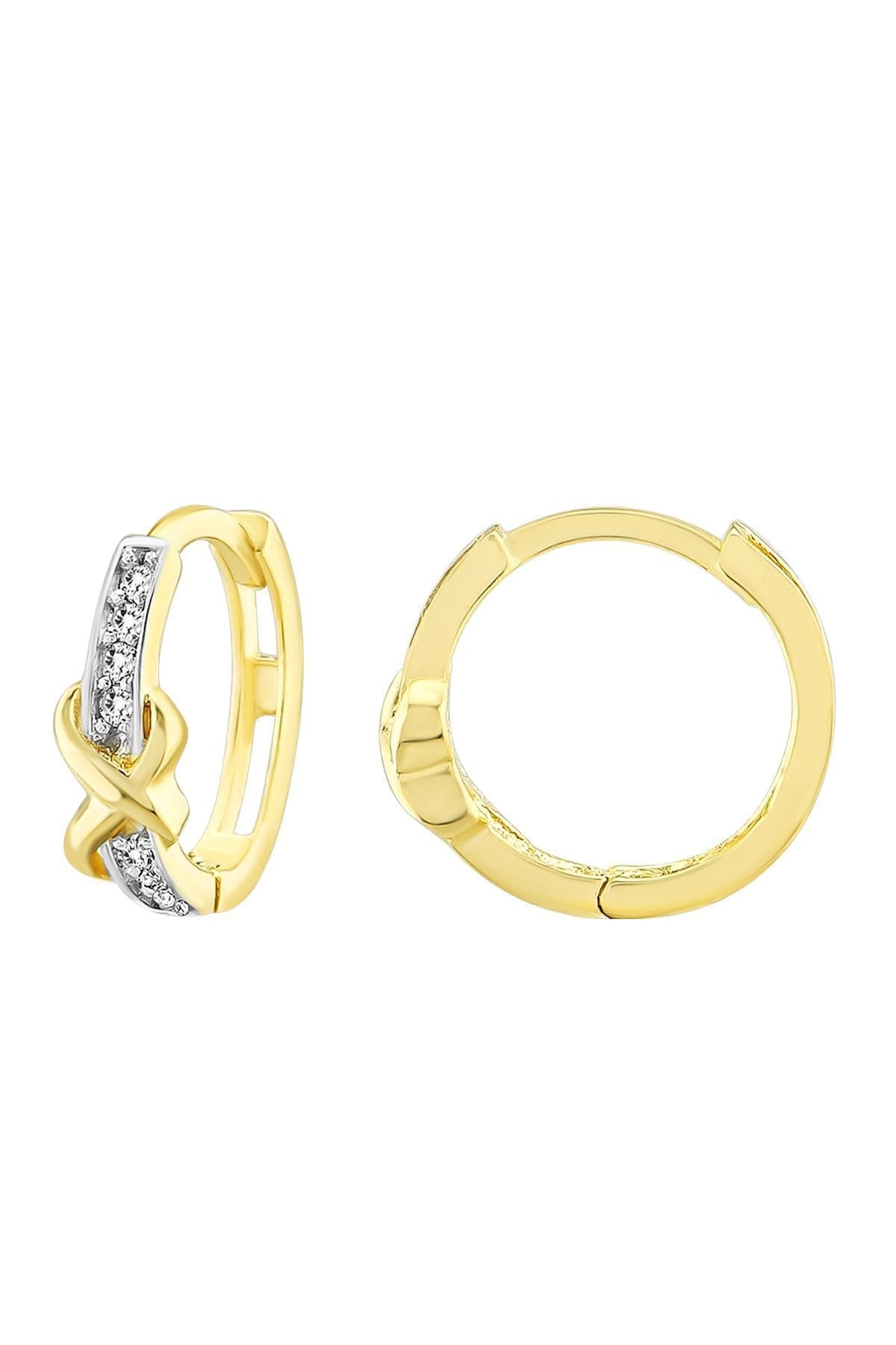 Kadın 14 Ayar Altın Küpe Minimalist Zirkon Taşlı Modern Halka Altın Küpe 11.5 Mm