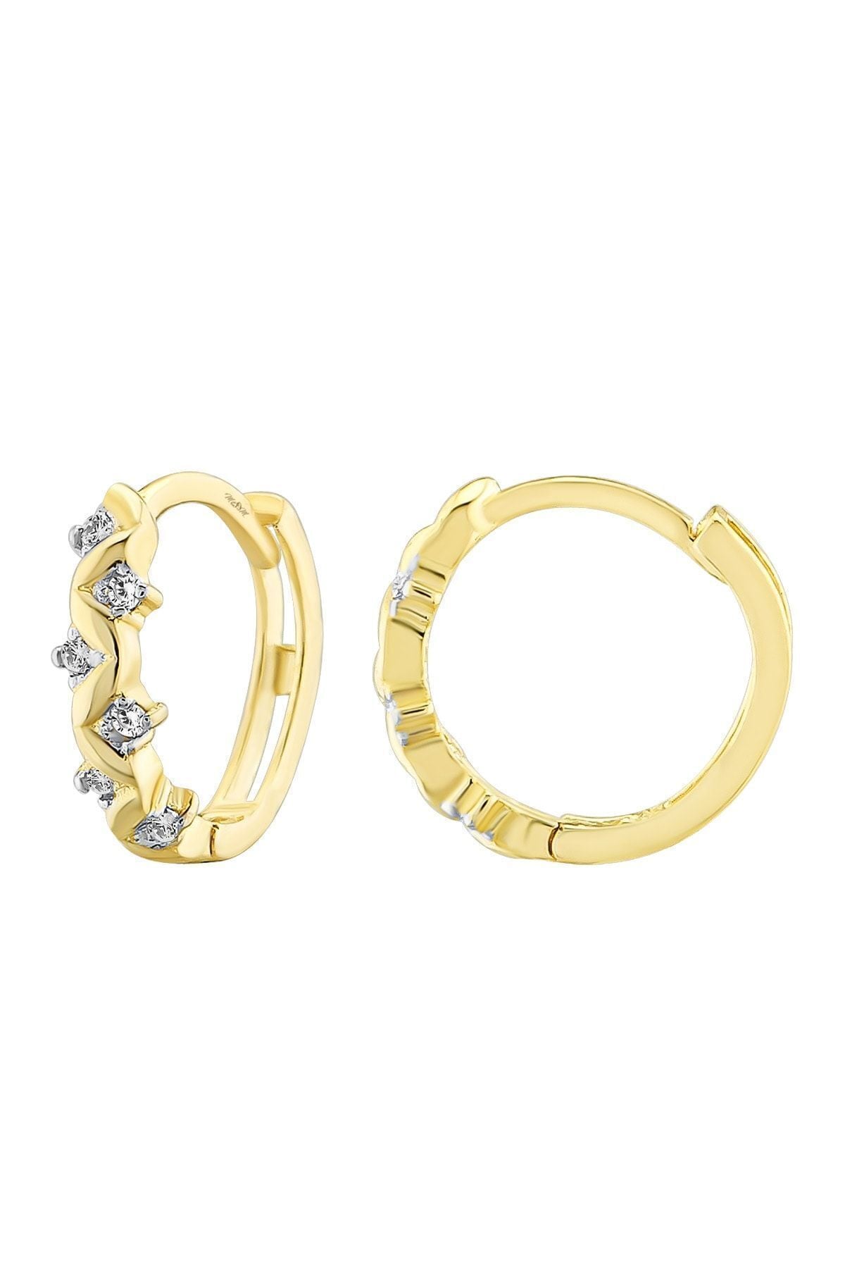 Kadın 14 Ayar Altın Küpe Minimalist Zirkon Taşlı Modern Halka Altın Küpe 17 Mm