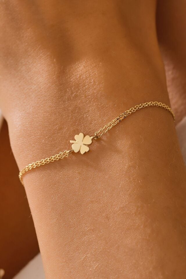 MOOM MÜCEVHERAT 14 Ayar Altın Yonca Bileklik (16cm,17cm,18cm,19cm,20cm,21cm)