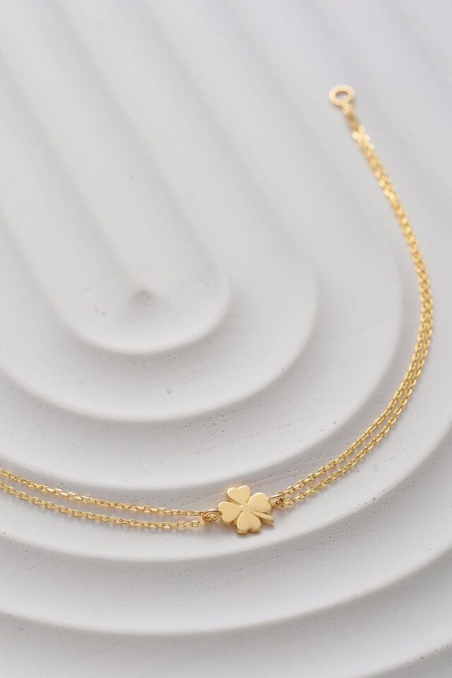 MOOM MÜCEVHERAT 14 Ayar Altın Yonca Bileklik (16cm,17cm,18cm,19cm,20cm,21cm)