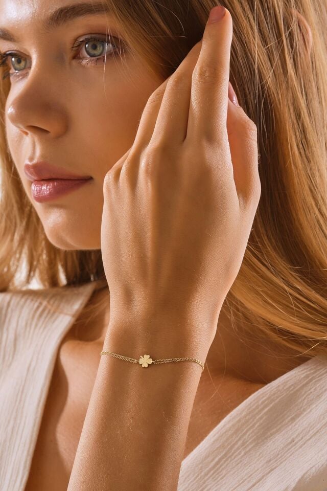 MOOM MÜCEVHERAT 14 Ayar Altın Yonca Bileklik (16cm,17cm,18cm,19cm,20cm,21cm)