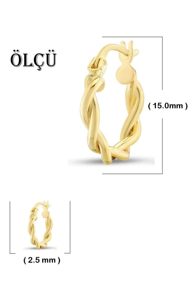 Kadın 14 Ayar Altın Küpe Minimalist Burgu Modern Halka Altın Küpe 15 Mm
