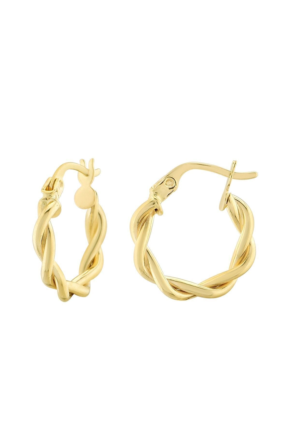 Kadın 14 Ayar Altın Küpe Minimalist Burgu Modern Halka Altın Küpe 15 Mm