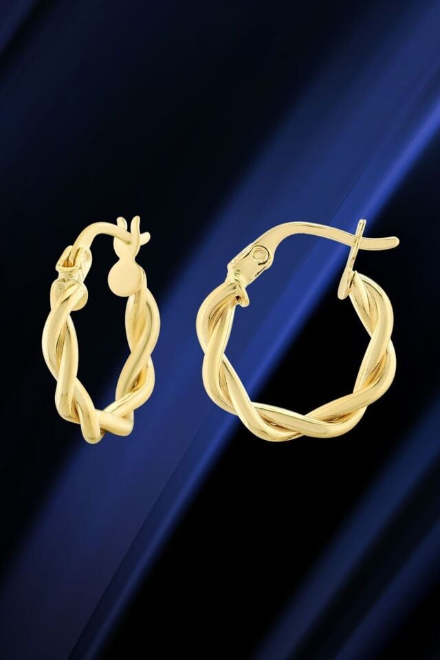 Kadın 14 Ayar Altın Küpe Minimalist Burgu Modern Halka Altın Küpe 15 Mm