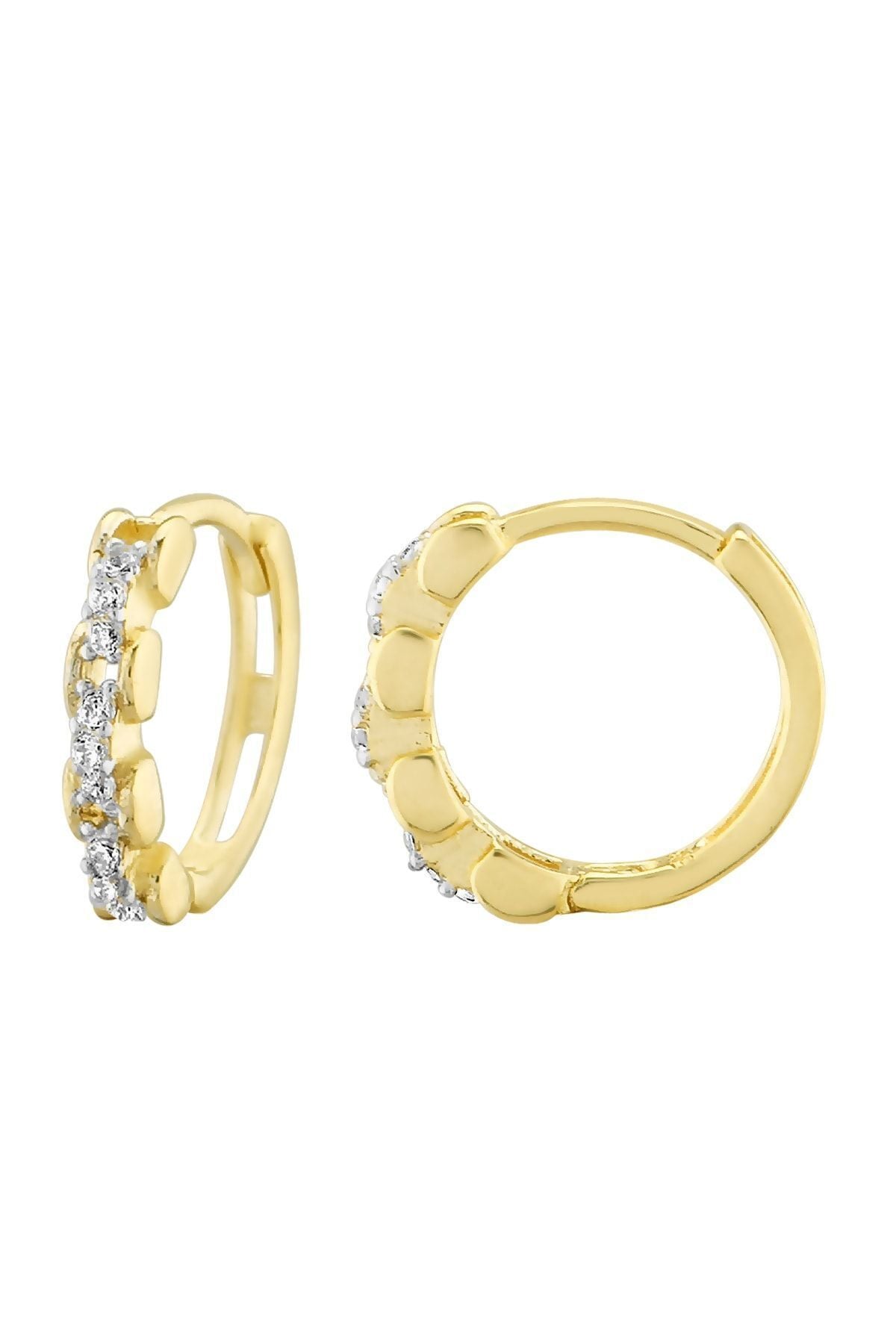 Kadın 14 Ayar Altın Küpe Minimalist Zirkon Taşlı Modern Halka Altın Küpe 12 Mm