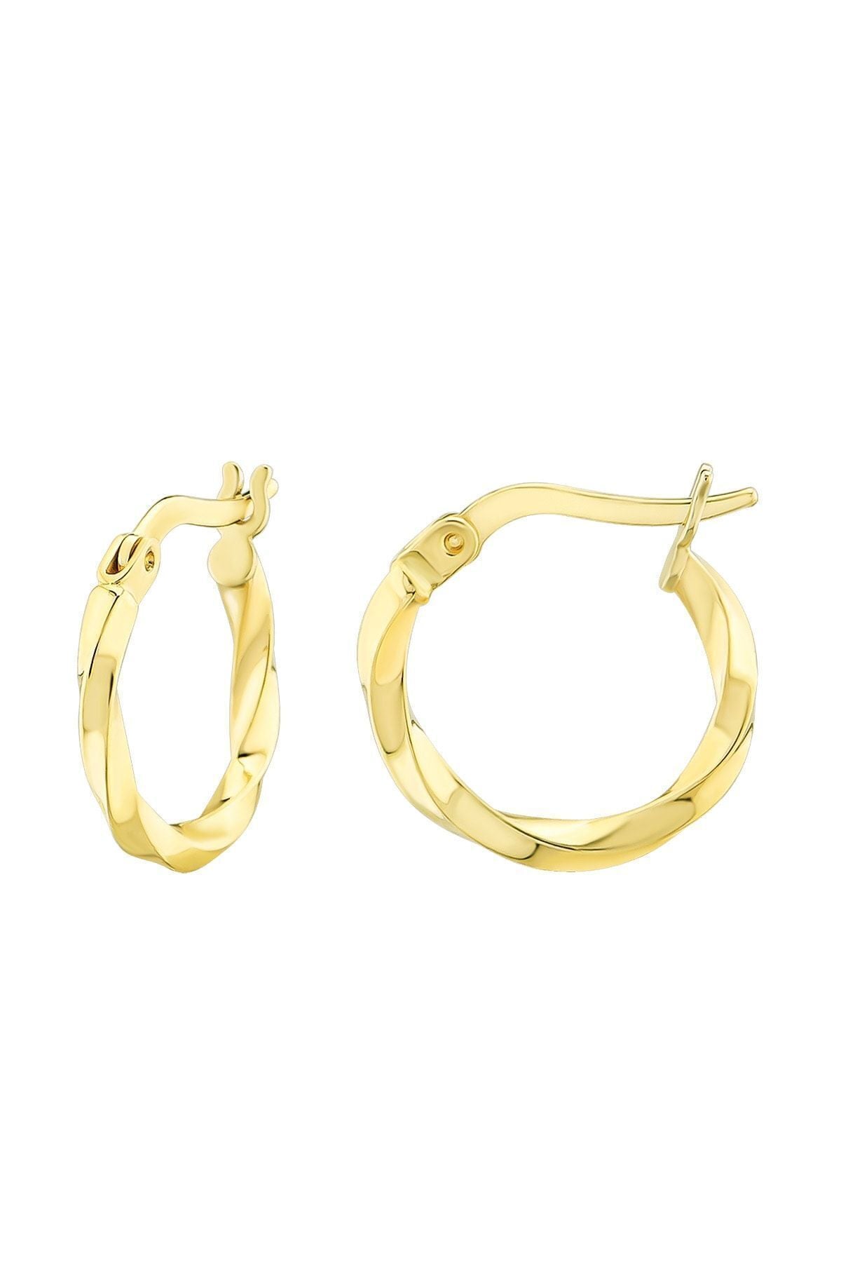 Kadın 14 Ayar Altın Küpe Minimalist Burgu Modern Halka Altın Küpe 15 Mm