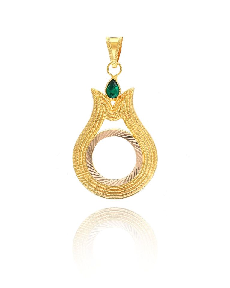 Moom Mücevherat Kadın 14 Ayar Altın Taşlı  Gül  Model Çerçeve Kolye Ucu