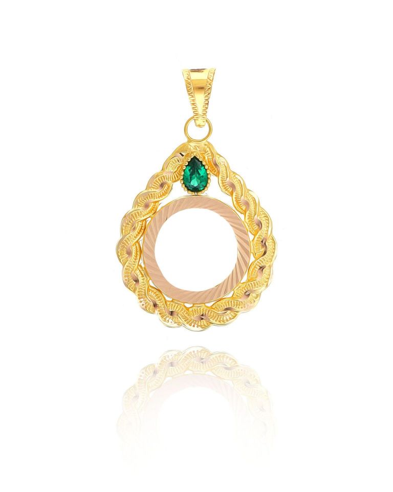 Moom Mücevherat Kadın 14 Ayar Altın Taşlı  Damla  Model Çerçeve Kolye Ucu