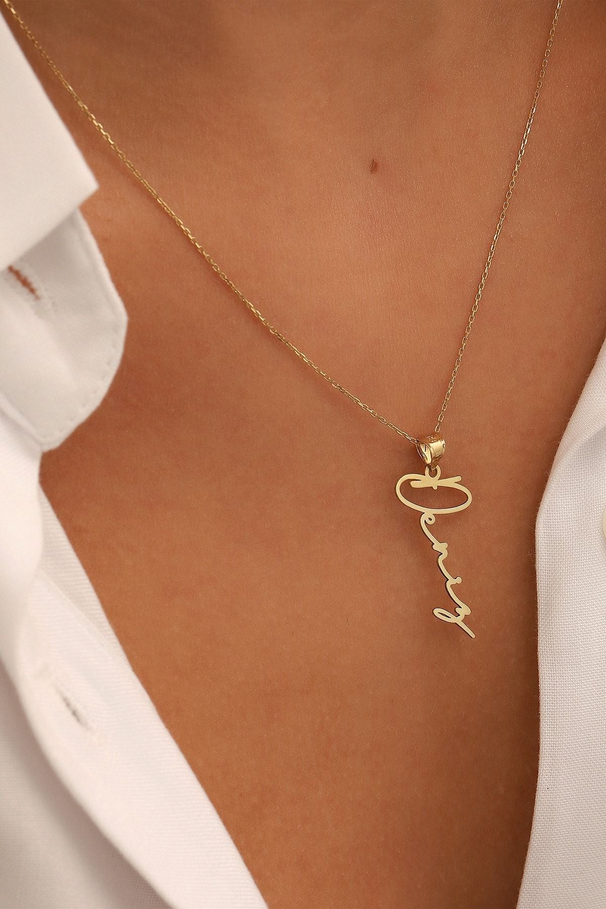 Altın Kolye /el Yazılı Desenli Altın Kolye/14 Ayar Altın Isim Kolye/altın Isim Kolye