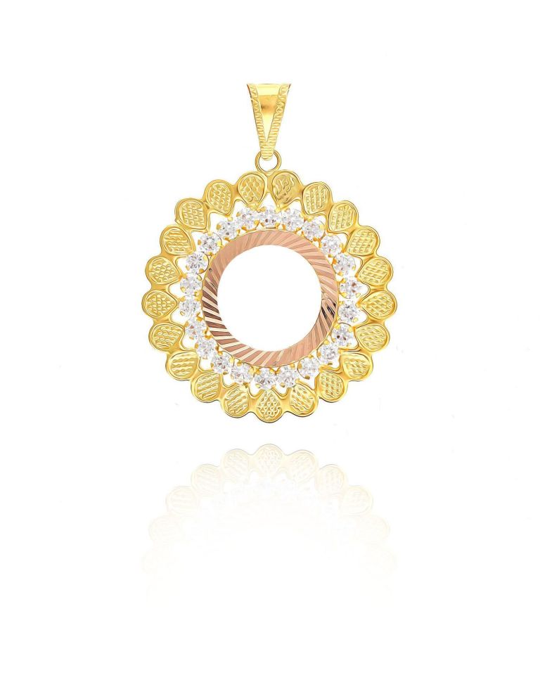 Moom Mücevherat Kadın 14 Ayar Altın Taşlı  Yuvarlak  Model Çerçeve Kolye Ucu