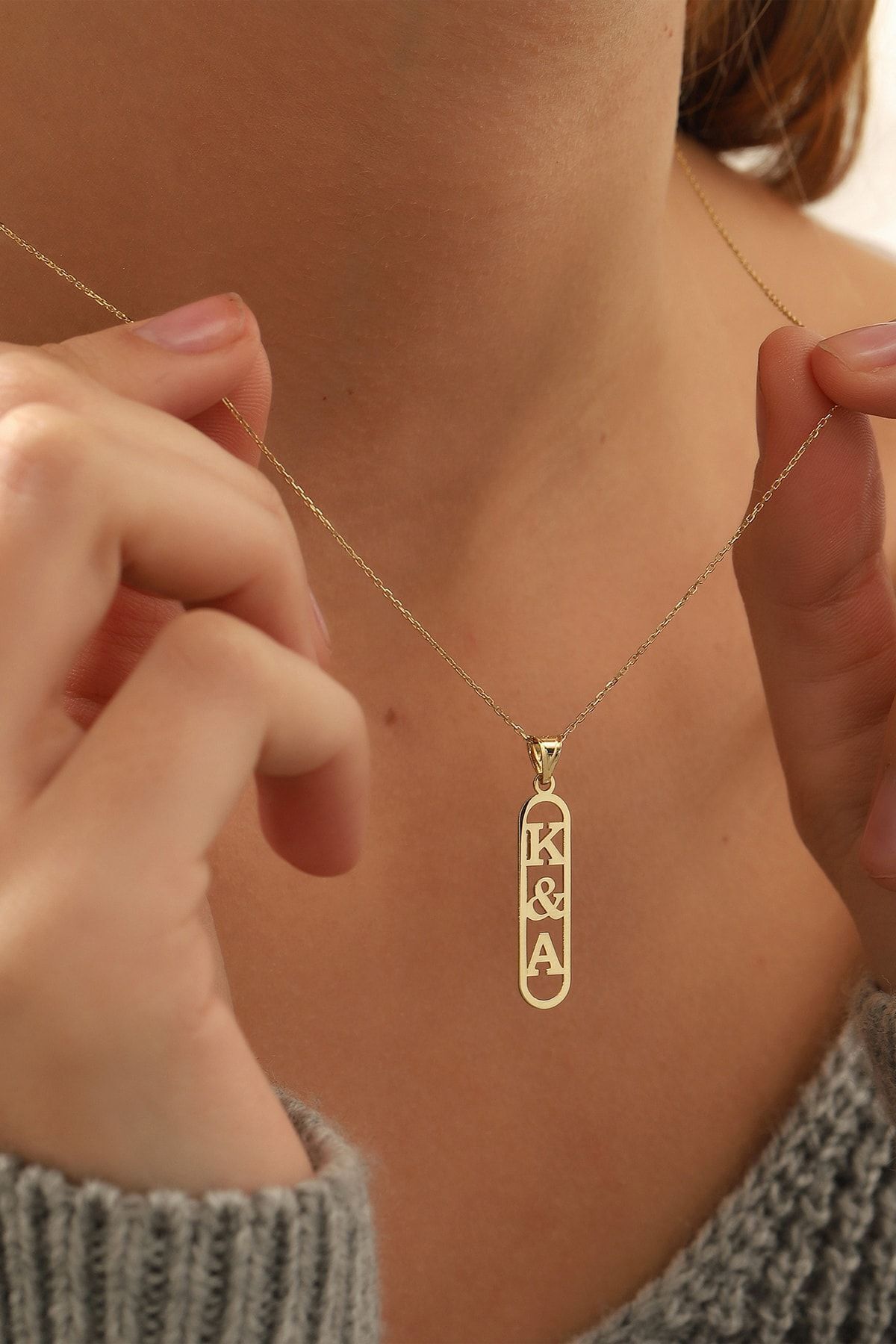 Altın Kolye /baş Harf Desenli Altın Kolye /14 Ayar Altın Isim Kolye/altın Harf Kolye