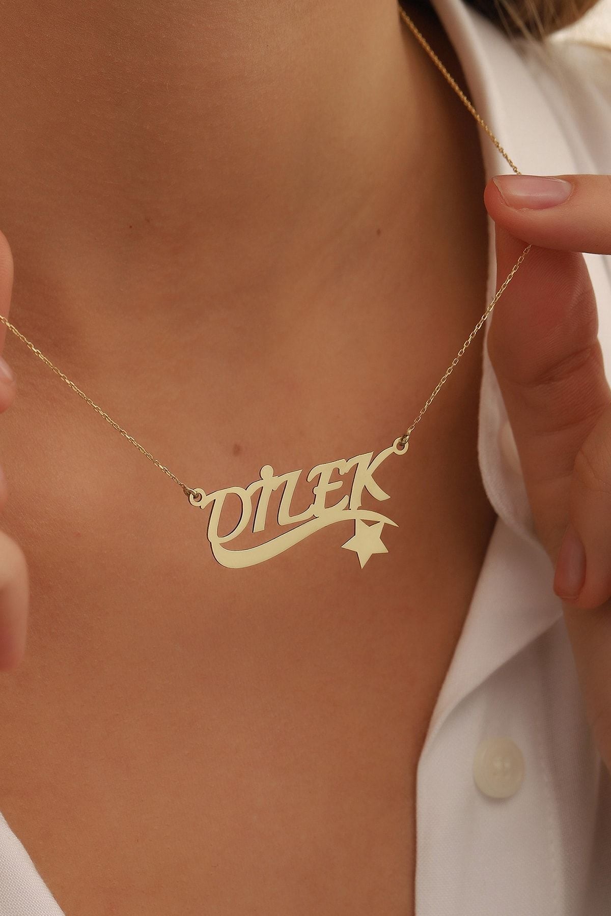 Altın Kolye /yıldız Desenli Altın Kolye /14 Ayar Altın Isim Kolye /altın Isim Kolye