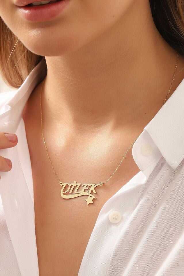 Altın Kolye /yıldız Desenli Altın Kolye /14 Ayar Altın Isim Kolye /altın Isim Kolye