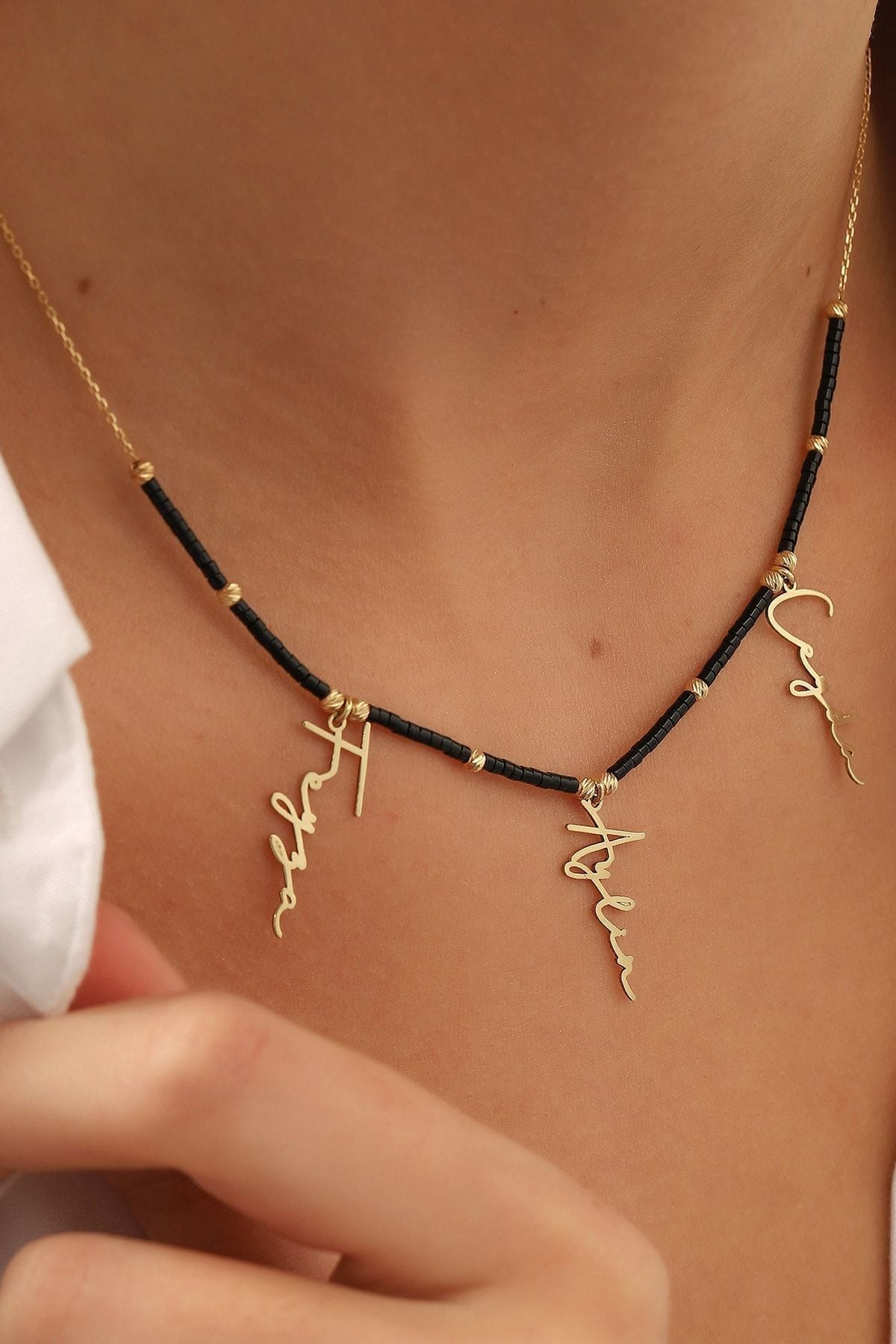 Altın Kolye /el Yazılı Desenli Altın Kolye/14 Ayar Altın Aile Kolye/altın Isim Kolye