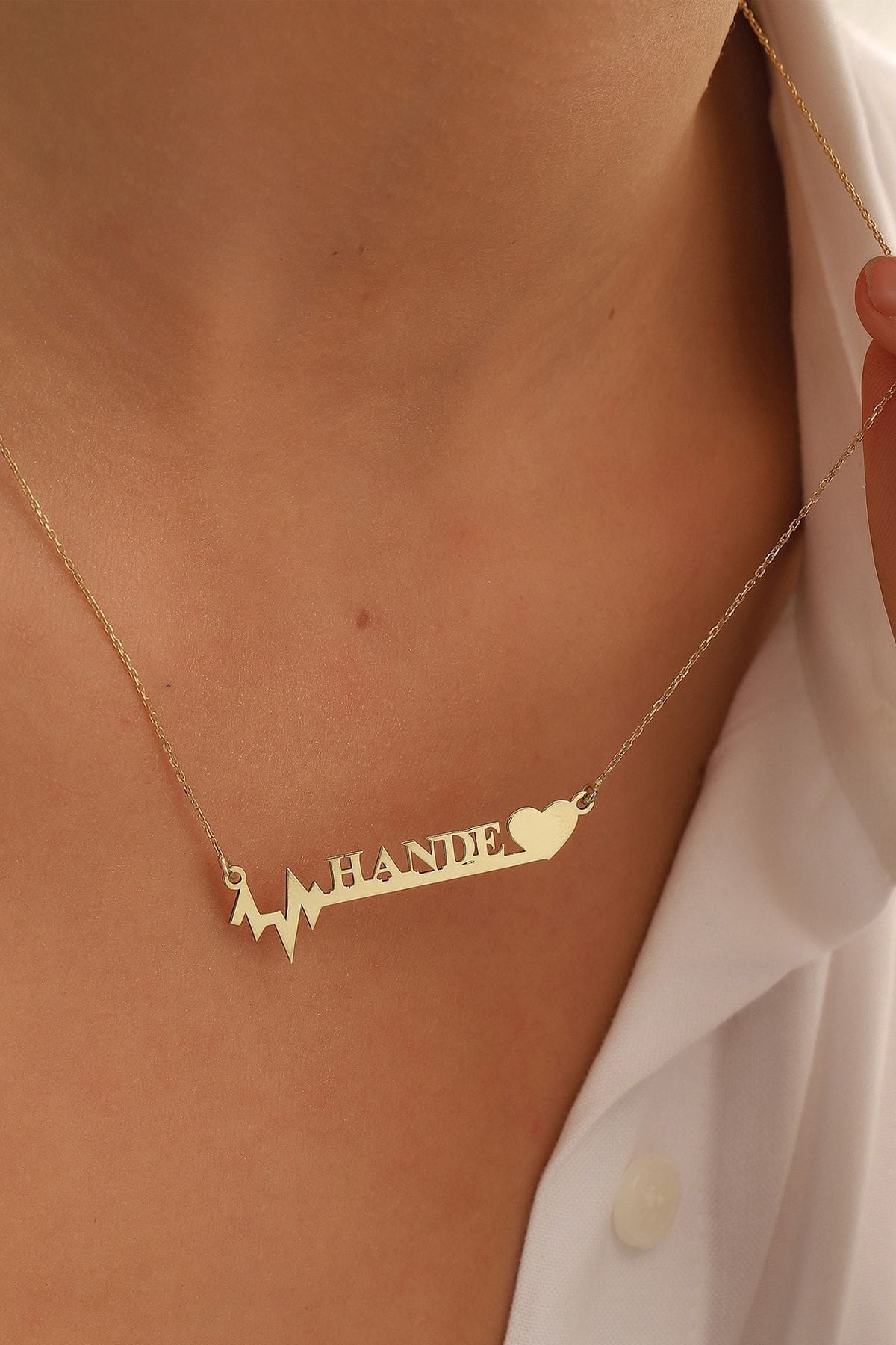 Altın Kolye/ritim Kalp Desenli Altın Kolye/14 Ayar Altın Isim Kolye/altın Isim Kolye