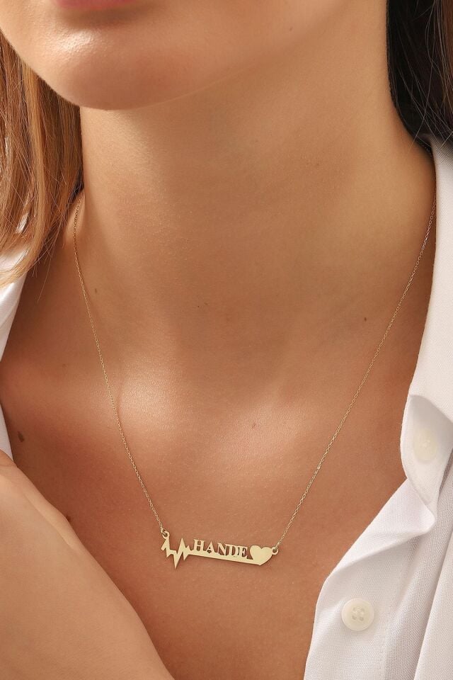 Altın Kolye/ritim Kalp Desenli Altın Kolye/14 Ayar Altın Isim Kolye/altın Isim Kolye