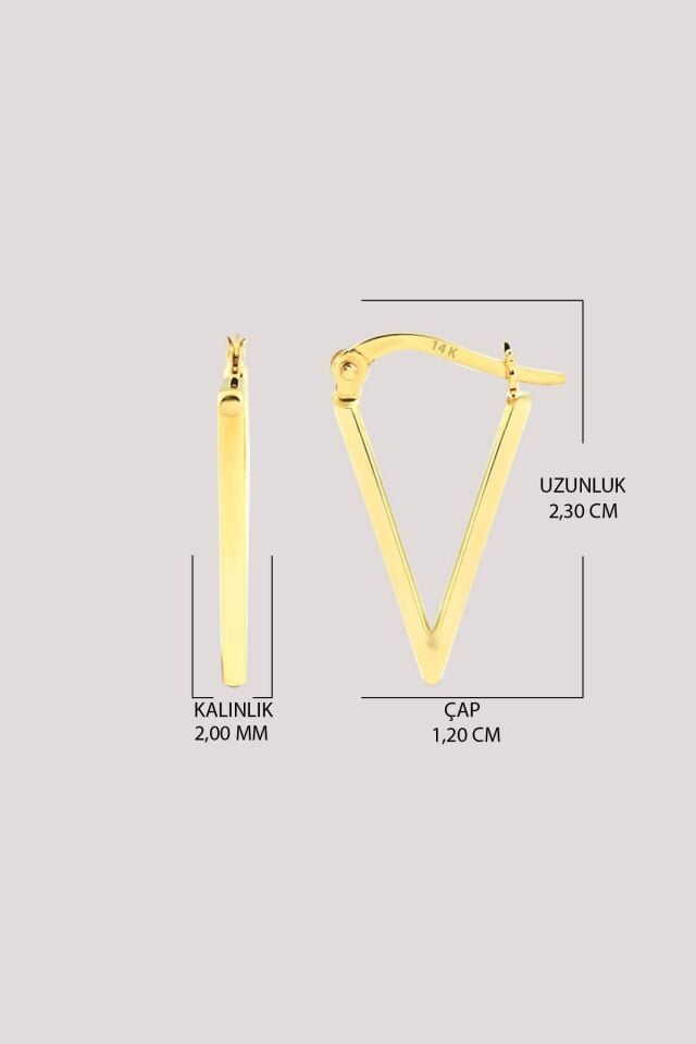 14 Ayar Altın Sivri Üçgen Küpe 2,3 Cm