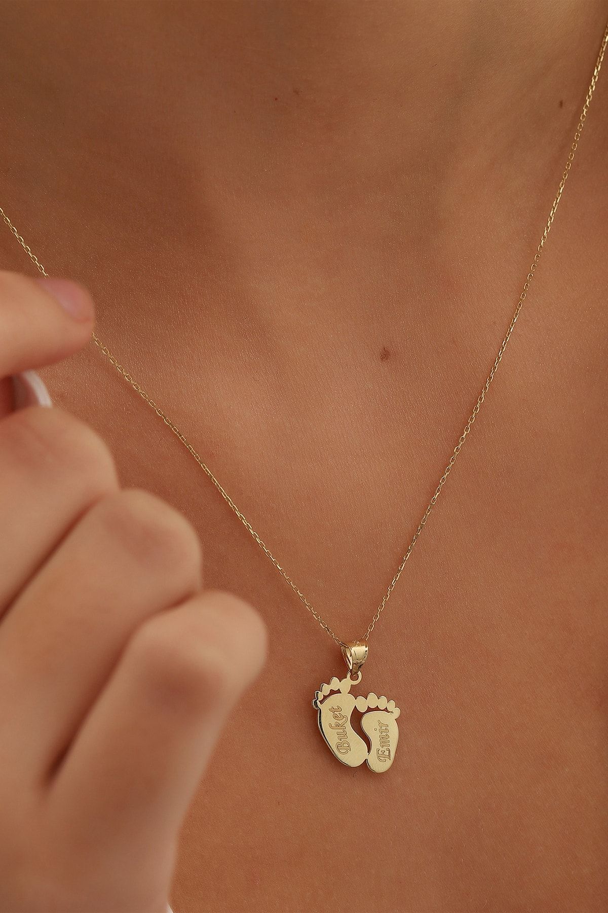 Altın Kolye /anne Çocuk Ayak Altın Kolye /14 Ayar Altın Isim Kolye /altın Aile Kolye