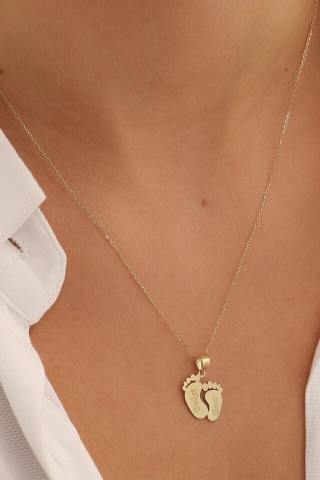 Altın Kolye /anne Çocuk Ayak Altın Kolye /14 Ayar Altın Isim Kolye /altın Aile Kolye