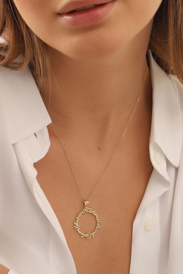 Altın Kolye /el Yapımı Tasarım Altın Kolye/14 Ayar Altın Isim Kolye/altın Aile Kolye