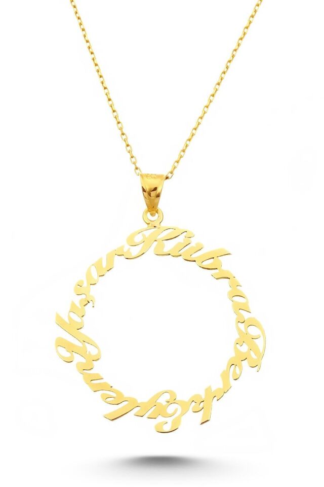 Altın Kolye /el Yapımı Tasarım Altın Kolye/14 Ayar Altın Isim Kolye/altın Aile Kolye