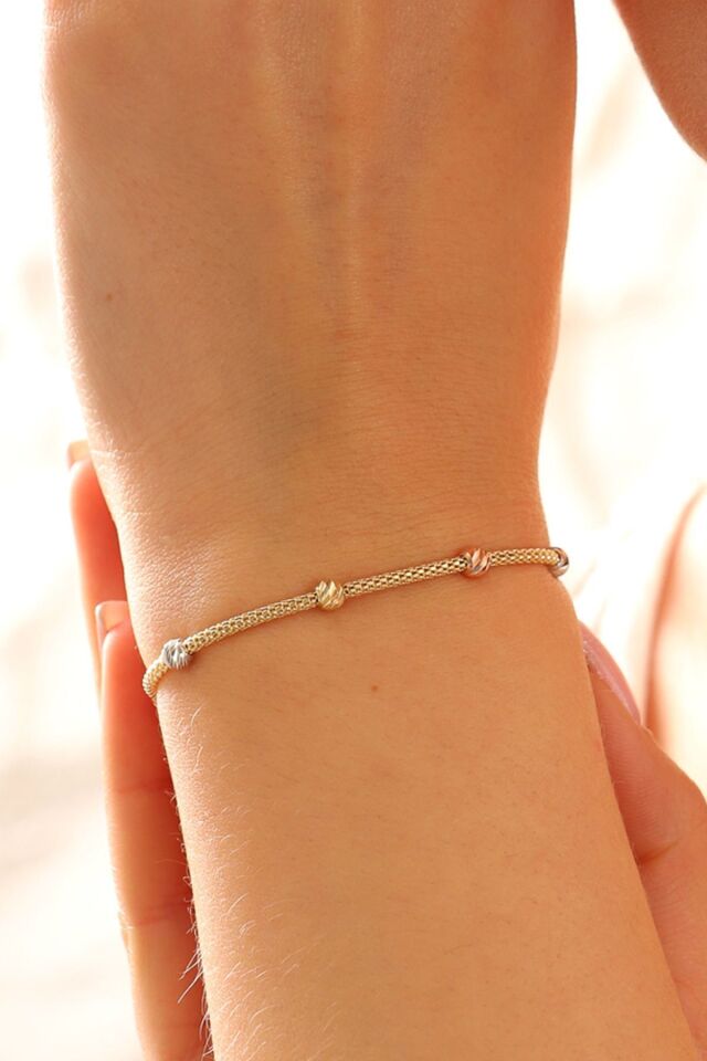 14 Ayar Altın Dorika Toplu Altın Bileklik Popcorn Bileklik Renkli Toplar Tek Sıra