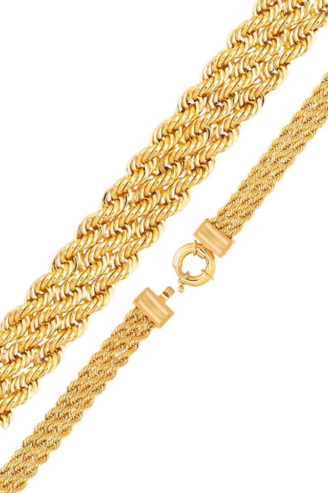 14 Ayar Altın Bileklik Üç Sıra Halat Zincir Künye