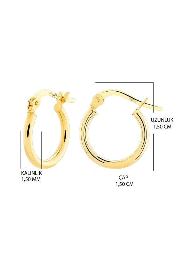 14 Ayar Altın Halka Küpe 1,5 Cm Tek Küpe