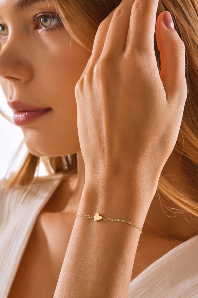 14 Ayar Altın Kalp Bileklik