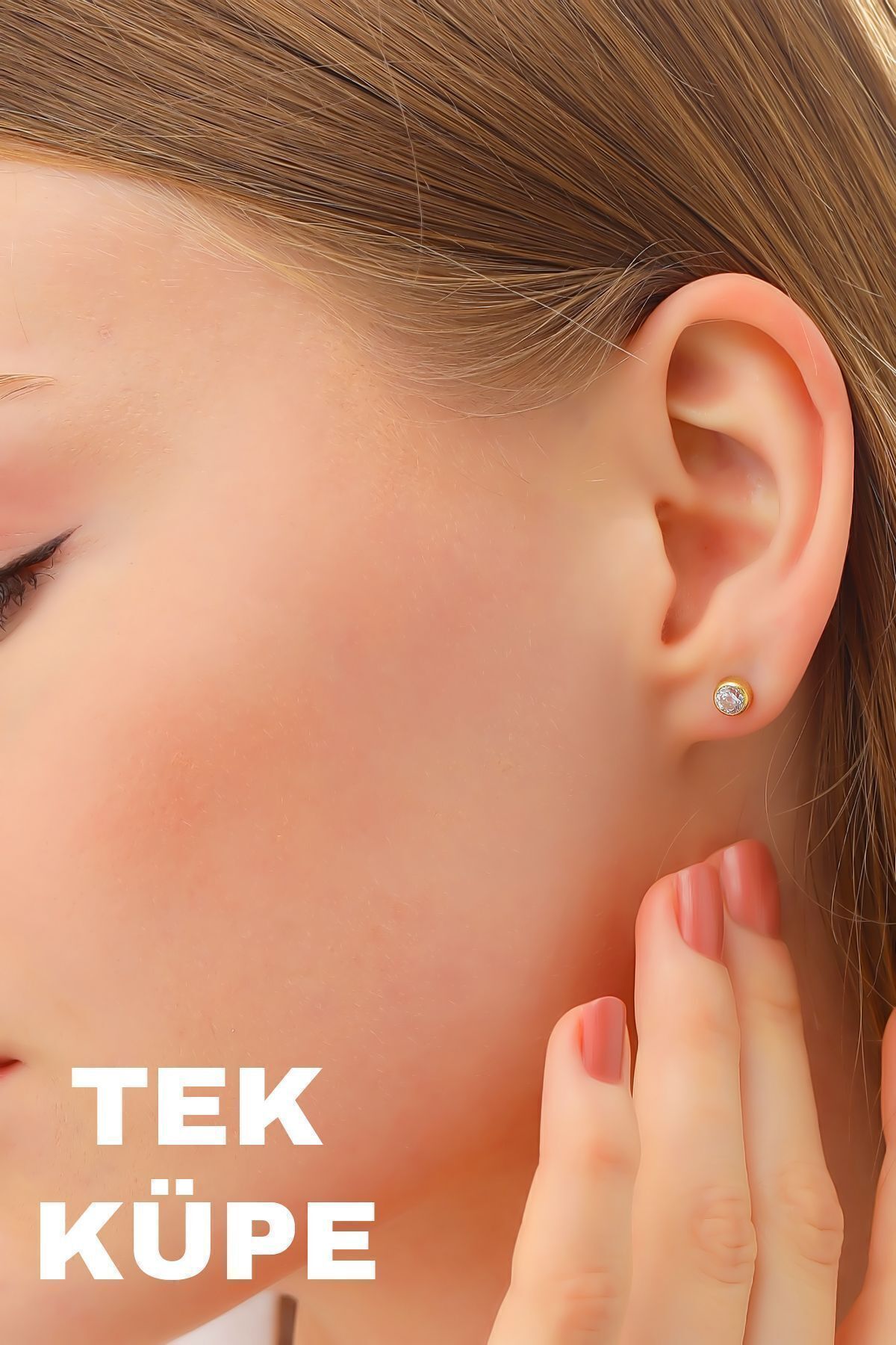 14 Ayar Altın Sıvama Tek Taş Küpe 5 mm Tek Küpe
