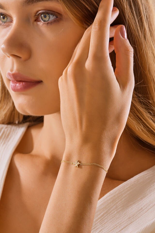 14 Ayar Altın Taşlı Yonca Bileklik