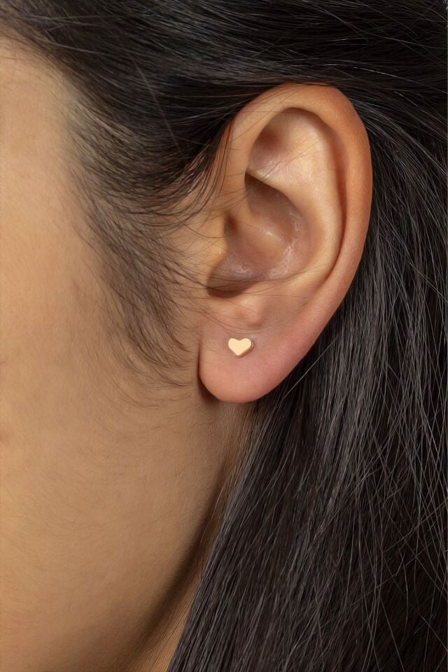 14 Ayar Altın Rose Vidalı Kalp Küpe 5 mm