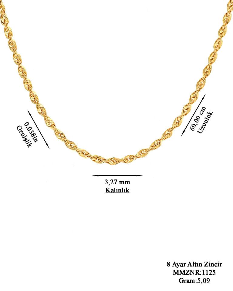Moom Mücevherat Kadın 8 Ayar Altın Halat Zincir