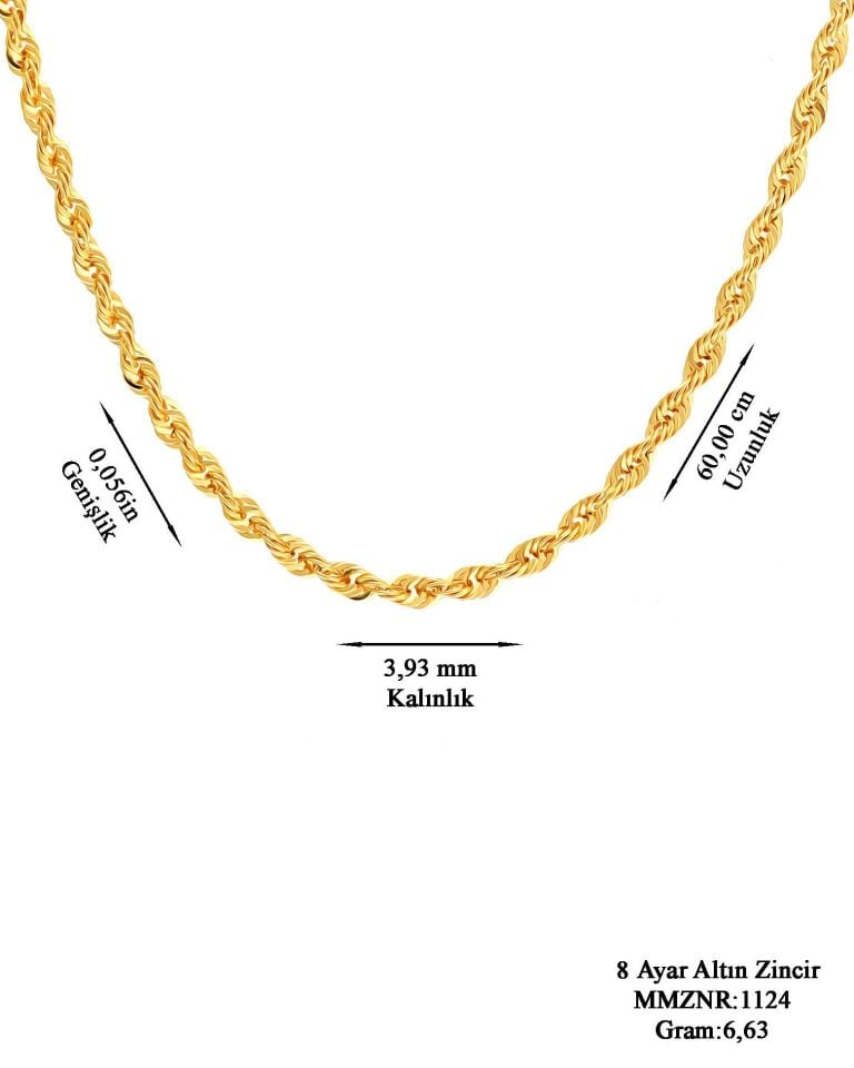 Moom Mücevherat Kadın 8 Ayar Altın Halat Zincir